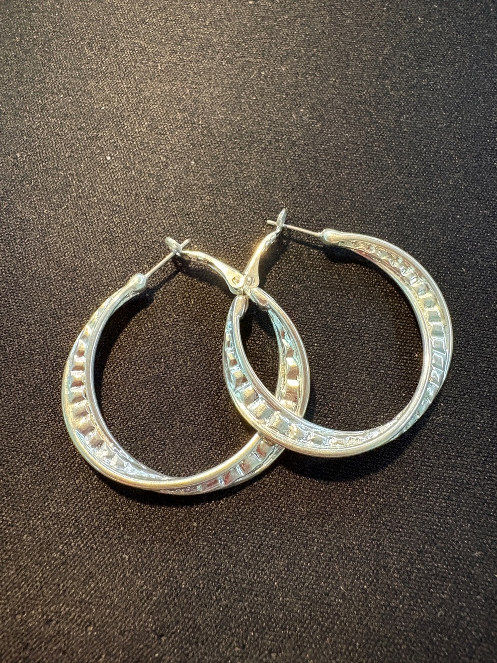 Silver Tone Hoop Earrings with Textured Detail - Classic Women Jewelry